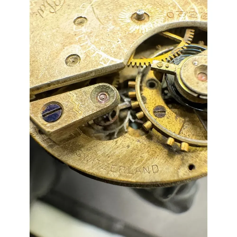 Antique Marck Bros Pocket Watch Movement White Dial 29mm For Parts/Repair